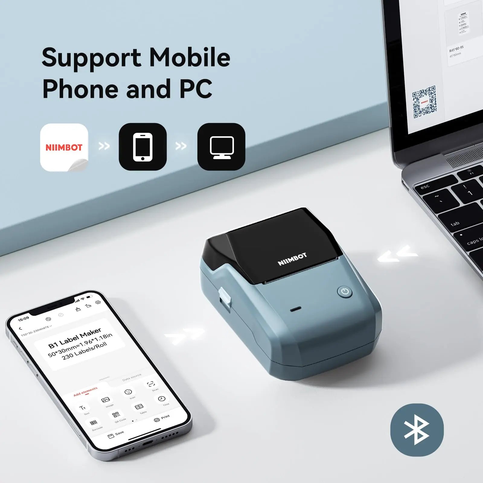 Niimbot B1 Label Maker Bluetooth Portable 2 Inch Thermal Label Print