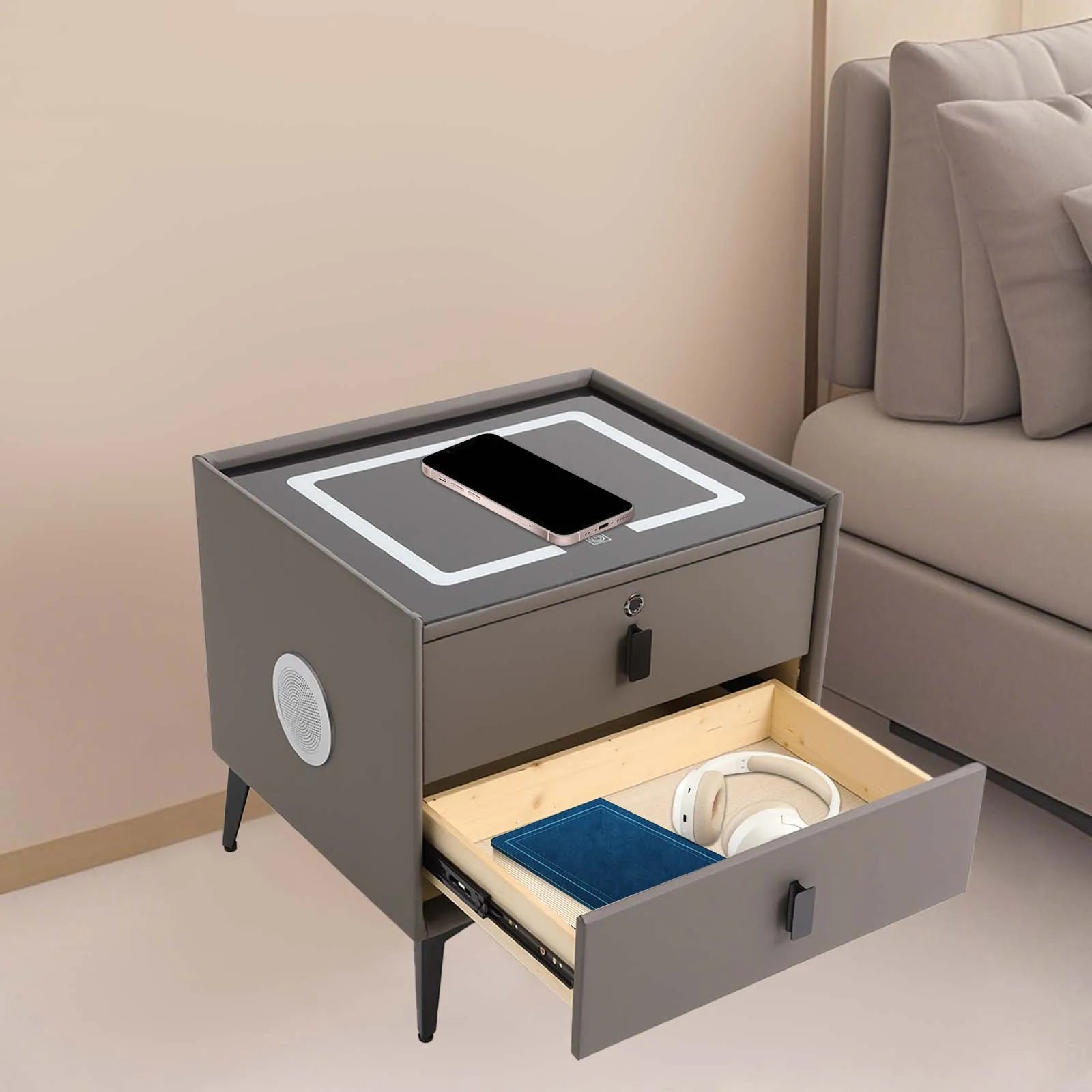 Bedside Table with Drawers Bluetooth Speaker Smart Bedside Table Bed