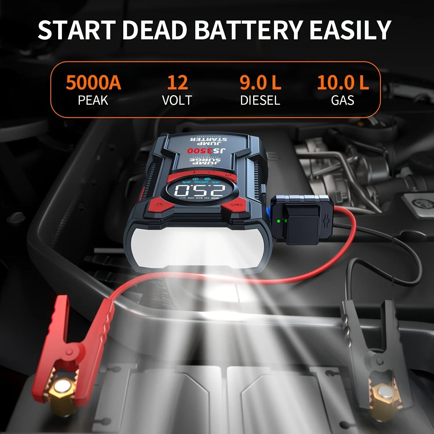 5 – in – 1 Multifunctional Air Pump Jump Starter with Air Compressor