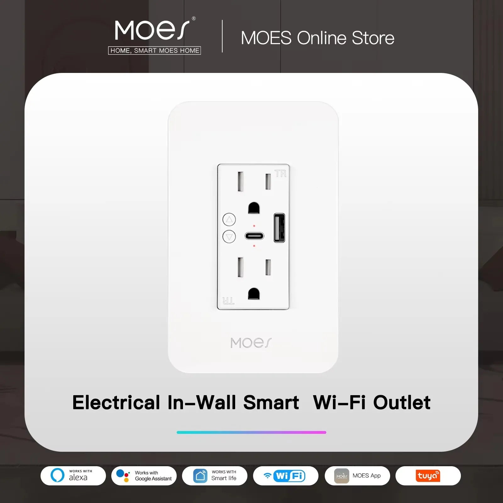 WiFi Smart Power Wall Socket with Type C and USB Dual Outlet Plug Po
