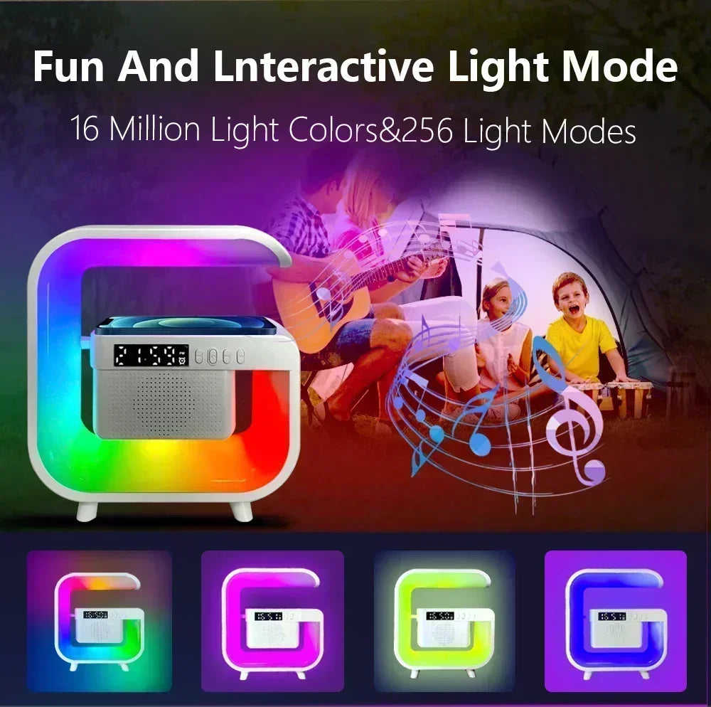 Wireless Charger Station Desk Lamp Night Light Alarm Clock Bluetooth