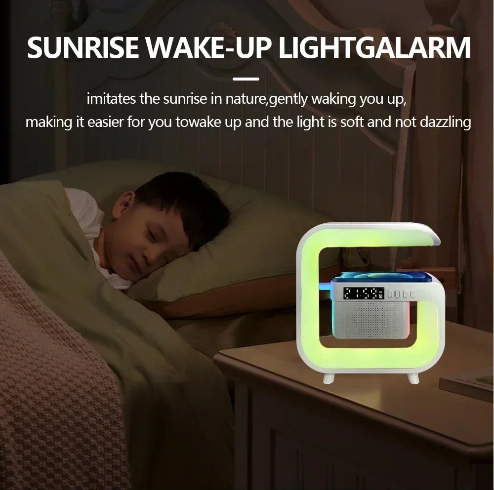 Wireless Charger Station Desk Lamp Night Light Alarm Clock Bluetooth
