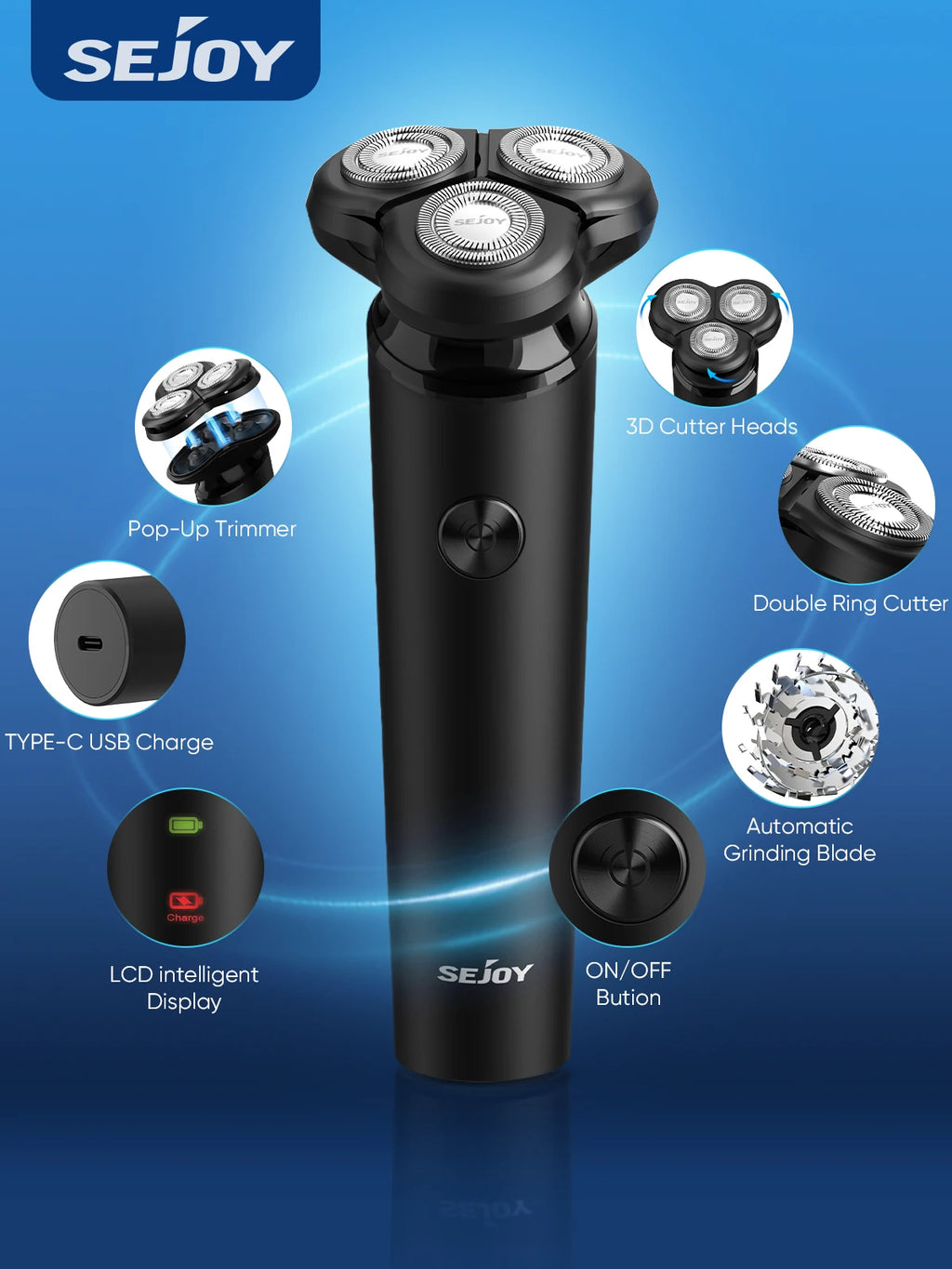SEJOY Portable Electric Razor Men Electric Shaver Triple Blade Power
