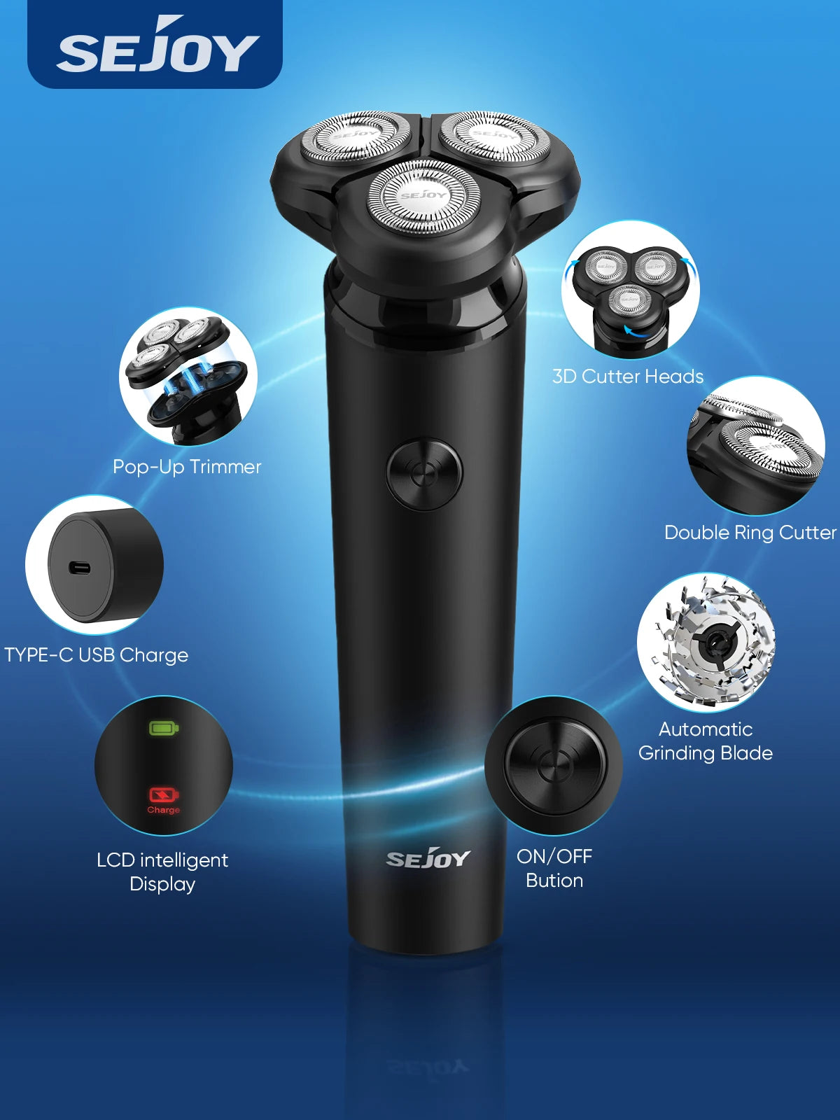 SEJOY Portable Electric Razor Men Electric Shaver Triple Blade Power