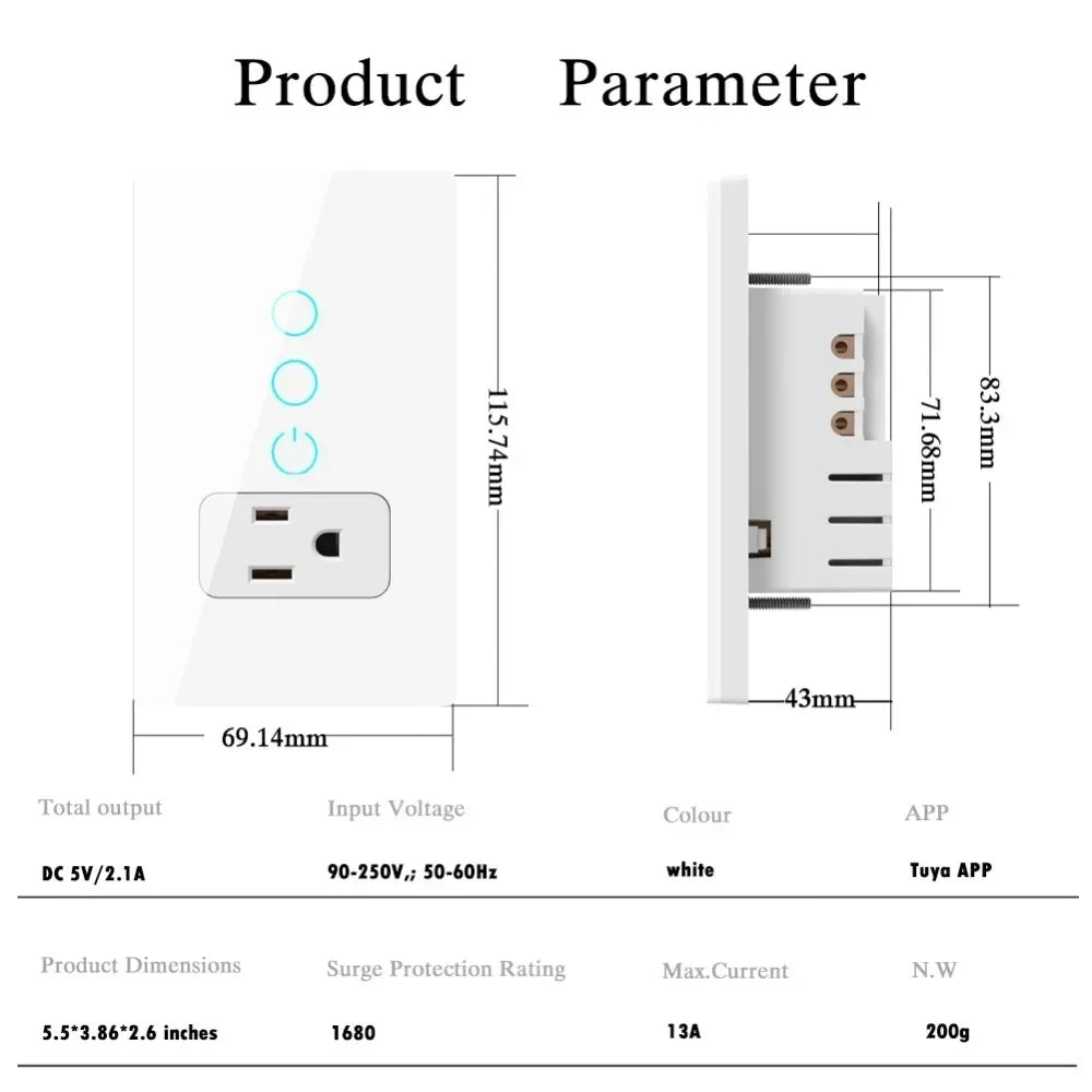Melery Mexico Plug Wifi Smart Tuya Light Switch Intelligent Wall Soc