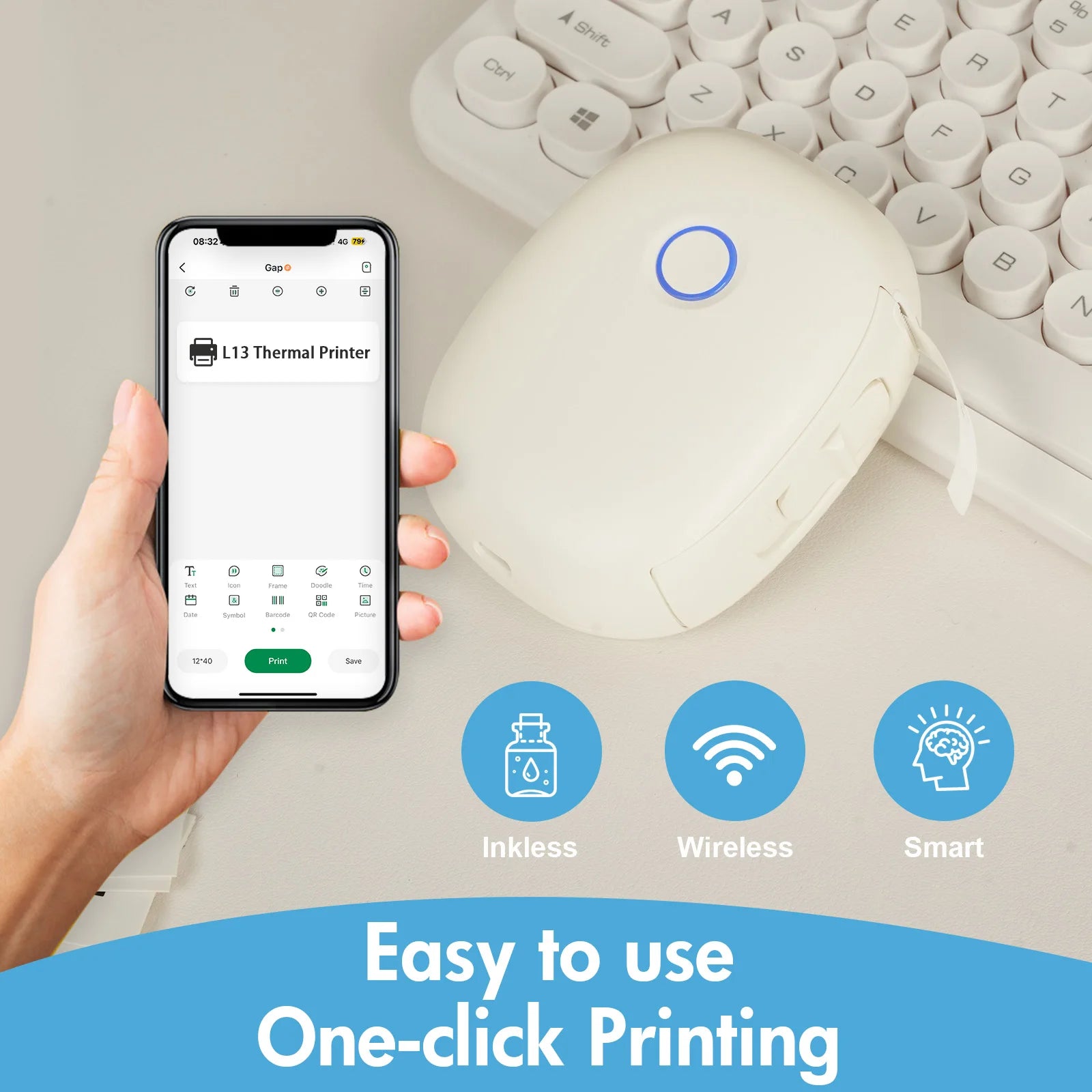 Mini Portable Wireless Inkless Thermal Printer Bluetooth Pocket Labe