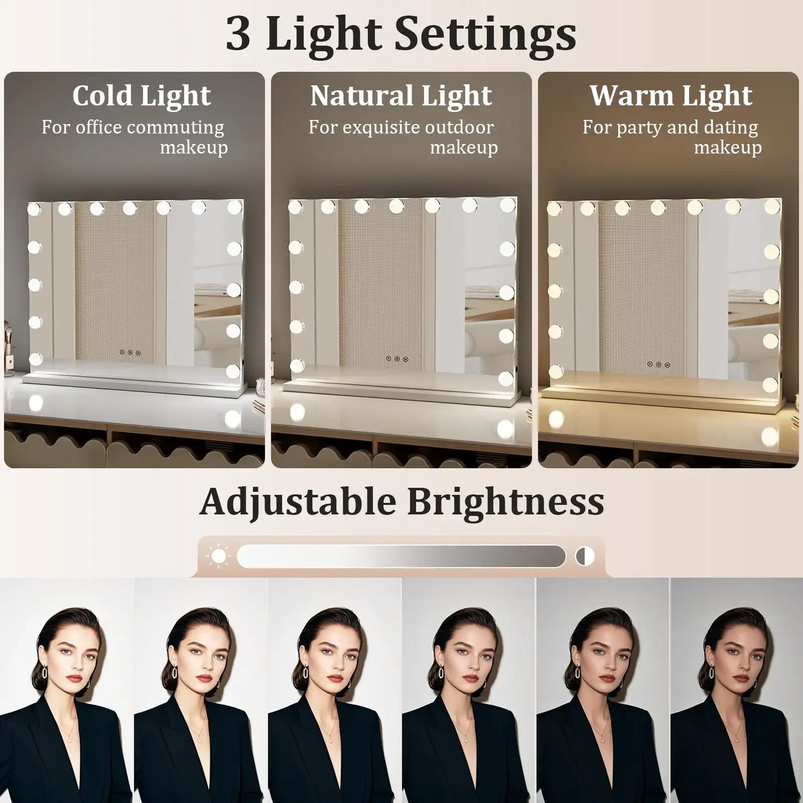 Bluetooth Audio Makeup Mirror with LED Light – 3 Color Modes, Smart