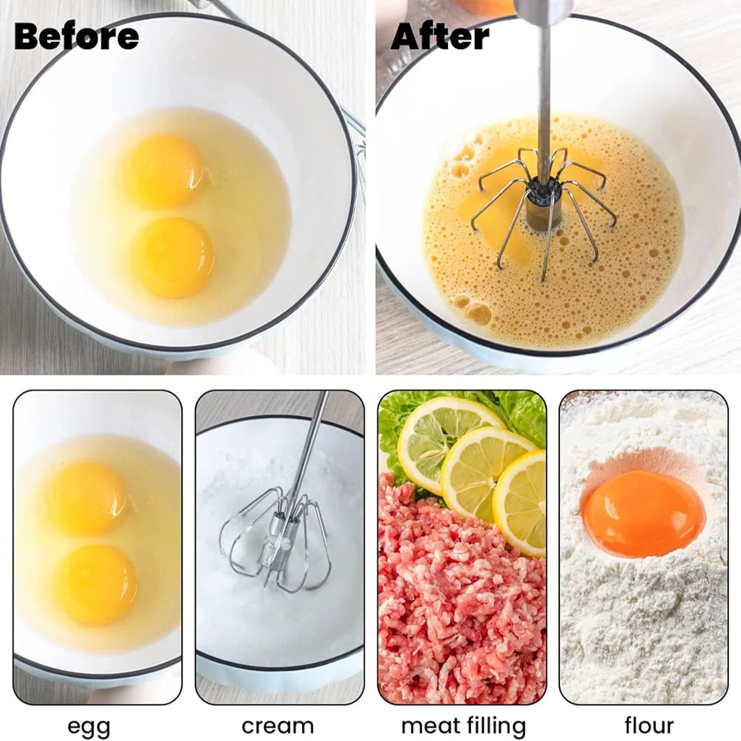 Eggbeater Semi – Automatic Egg Whisk Milk Frother Coffee Frother Whi