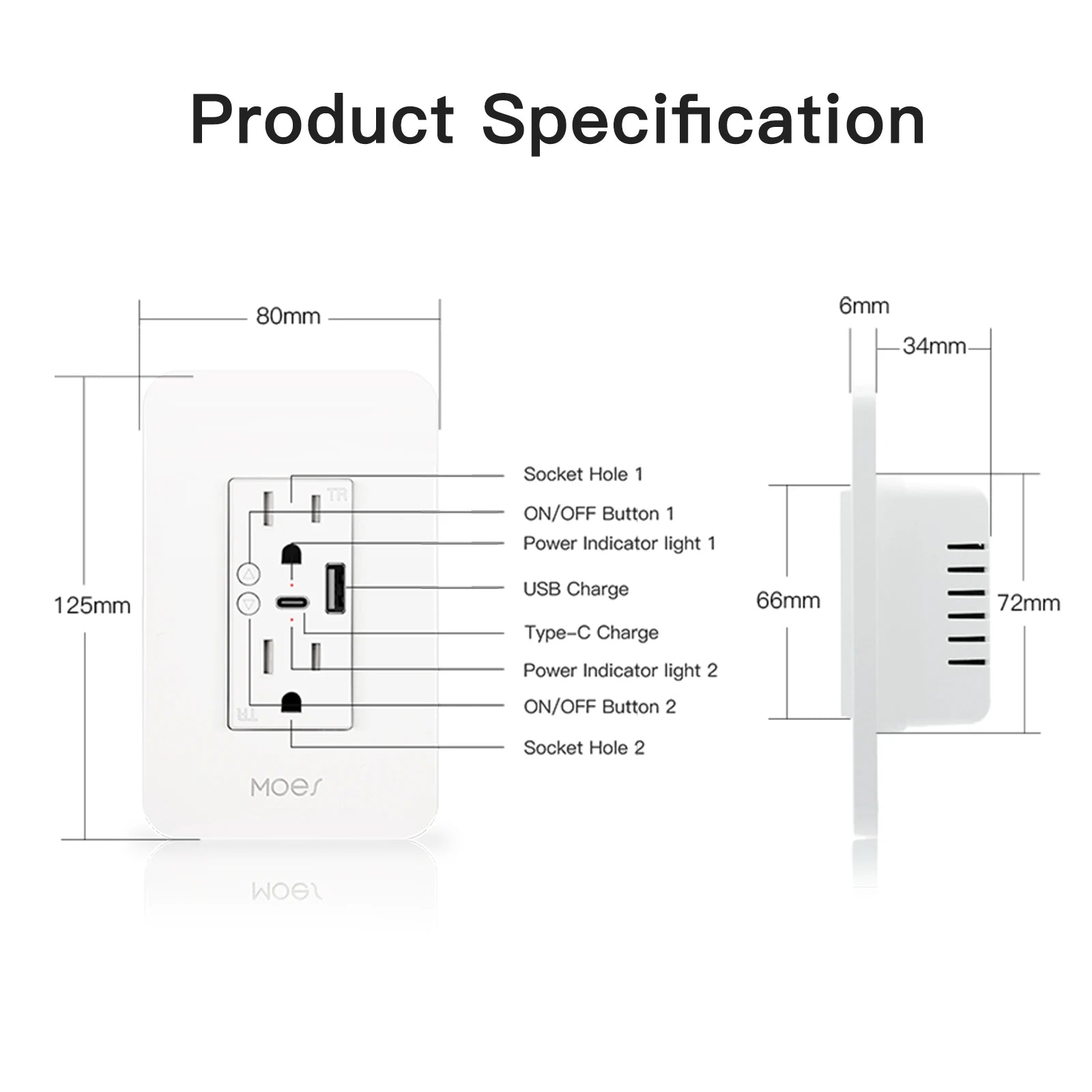 WiFi Smart Power Wall Socket with Type C and USB Dual Outlet Plug Po