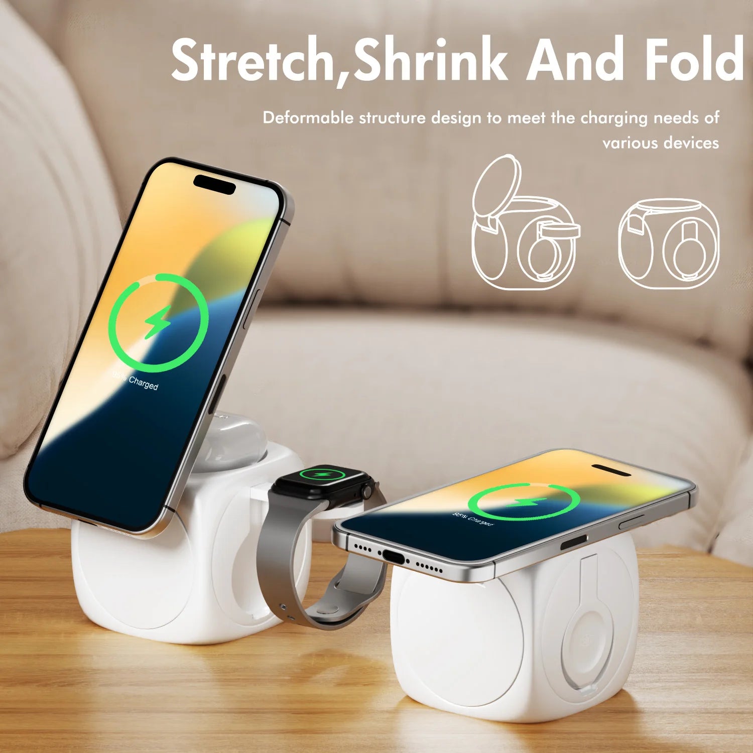 3 – in – 1 Magnetic Wireless Charging Station Foldable 15W Fast Char