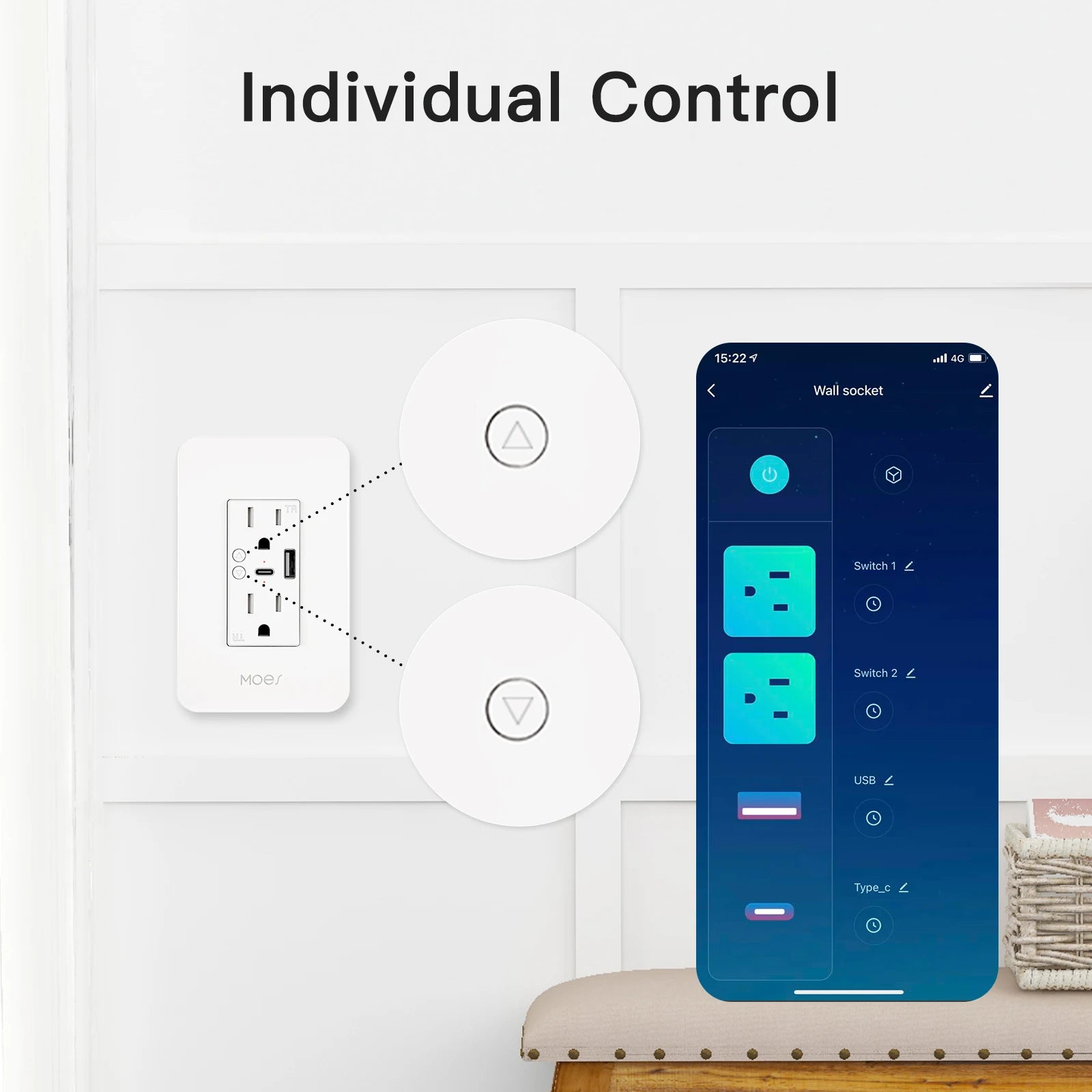 WiFi Smart Power Wall Socket with Type C and USB Dual Outlet Plug Po