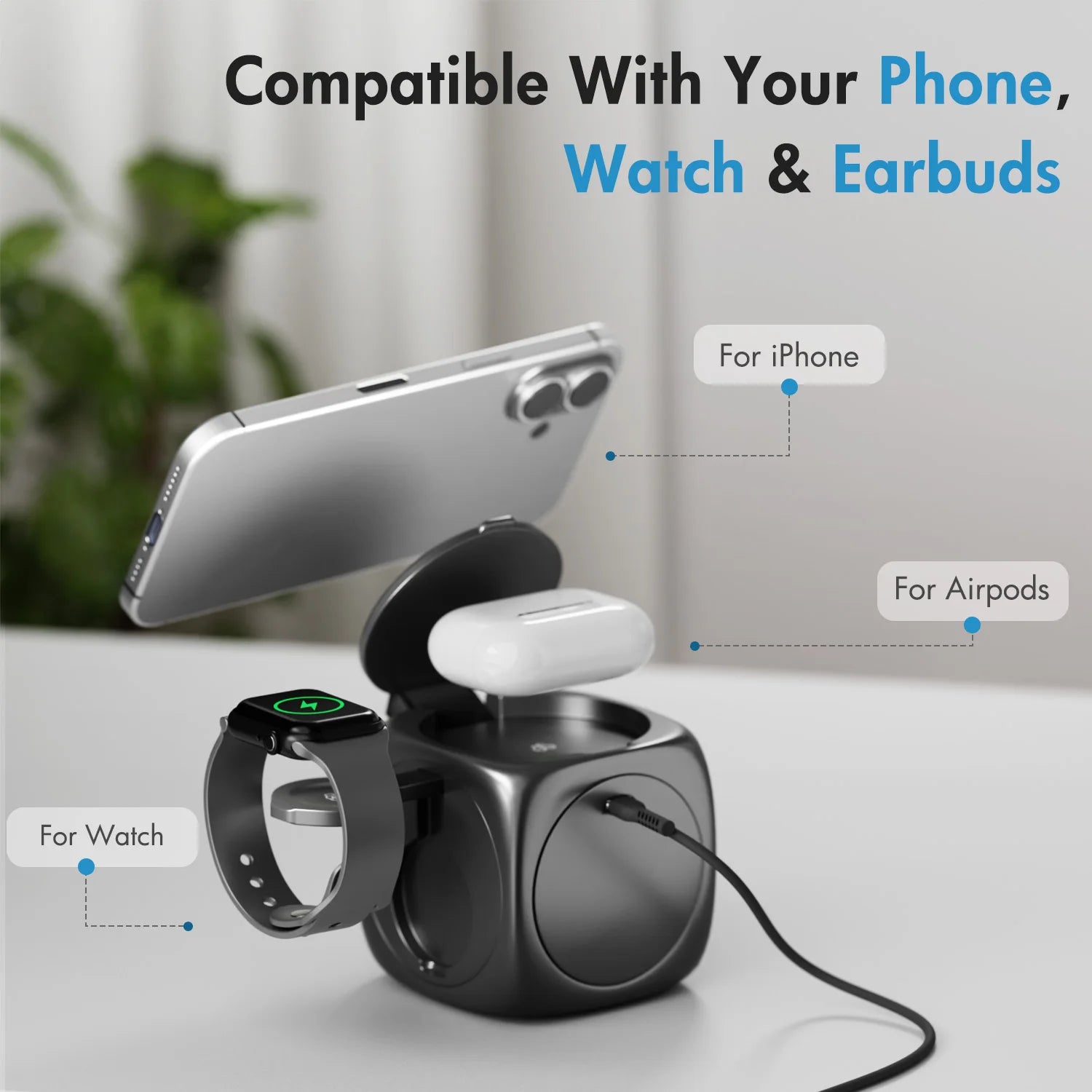 3 – in – 1 Magnetic Wireless Charging Station Foldable 15W Fast Char