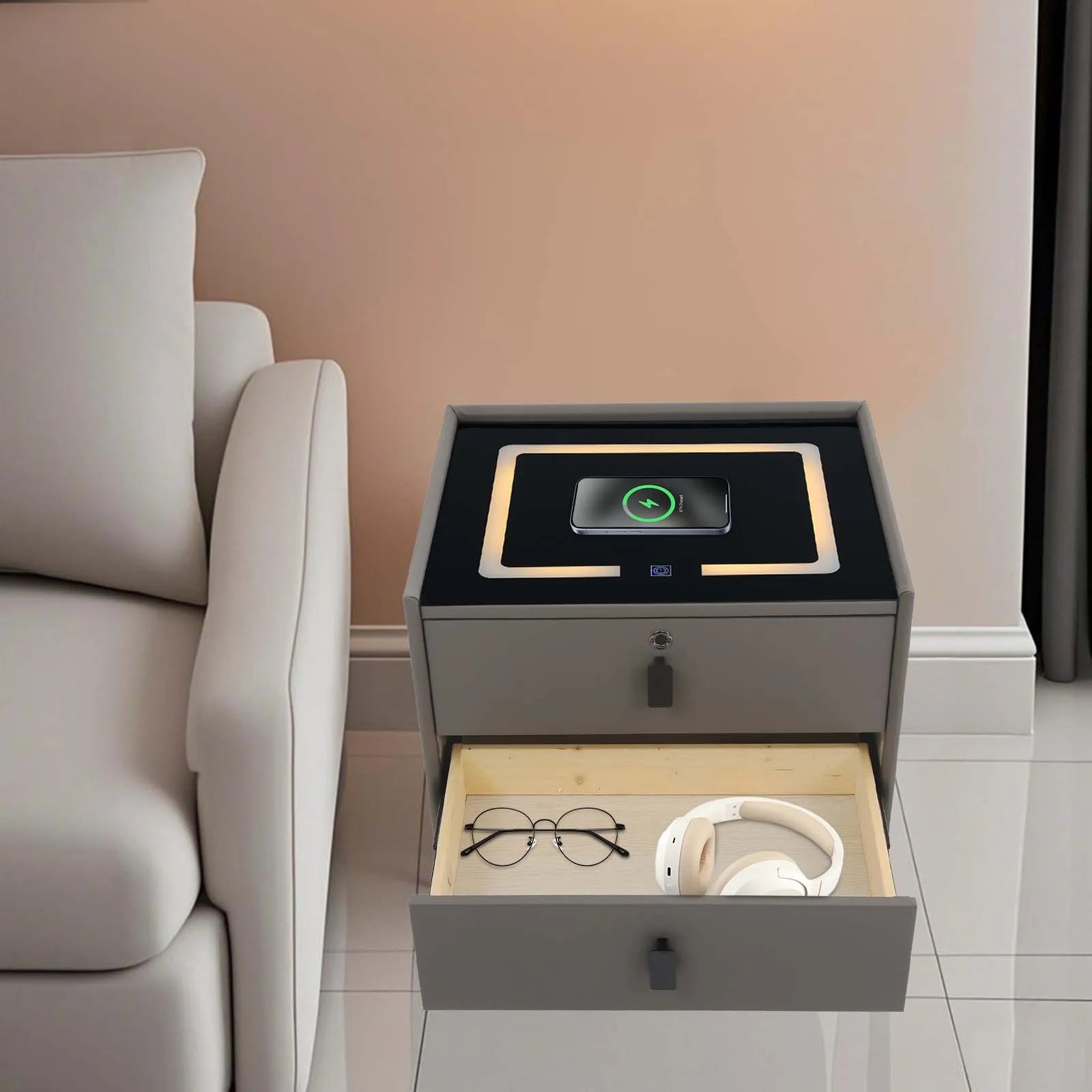 Bedside Table with Drawers Bluetooth Speaker Smart Bedside Table Bed