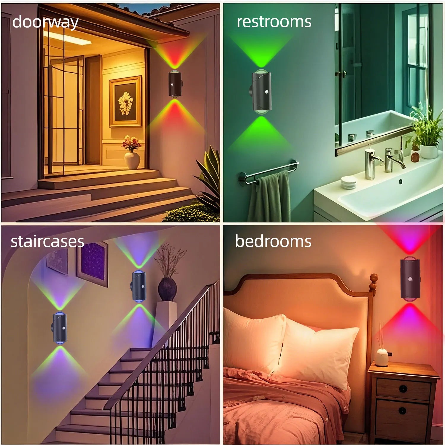 LED Motion Sensor Wall Sconce Lights, 3 Modes, 8 Lighting Colors, US