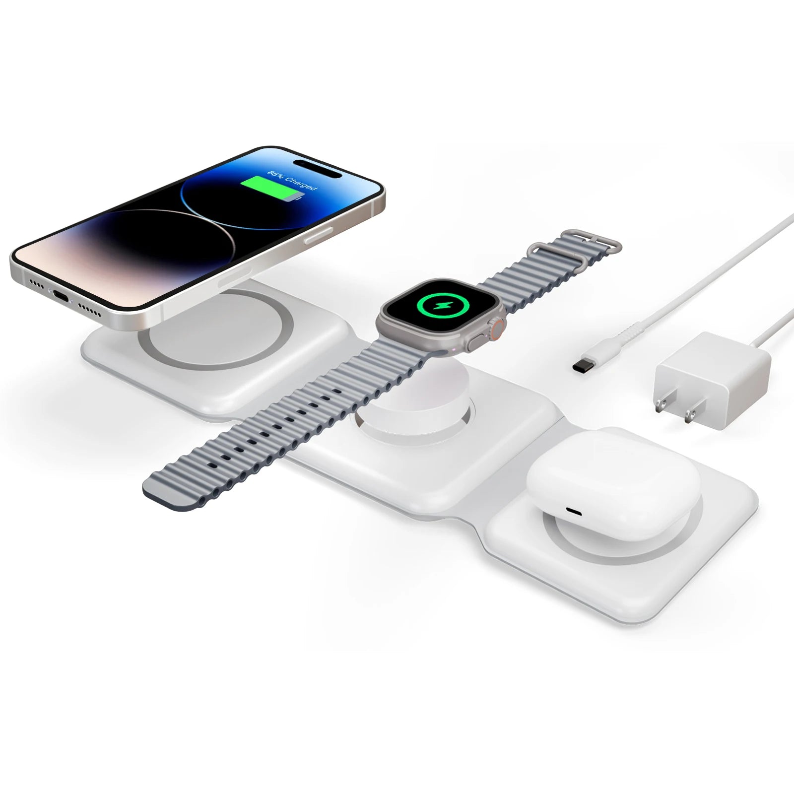 Magnetic Wireless Charger 3 in 1 Travel Charging Flexible Fast Charg