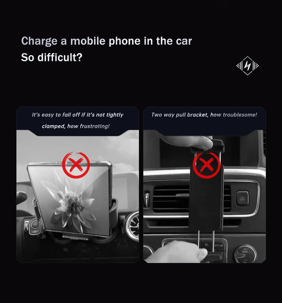 Car Wireless Charger Dual Coil Fold Screen Phone Fast Charging for S