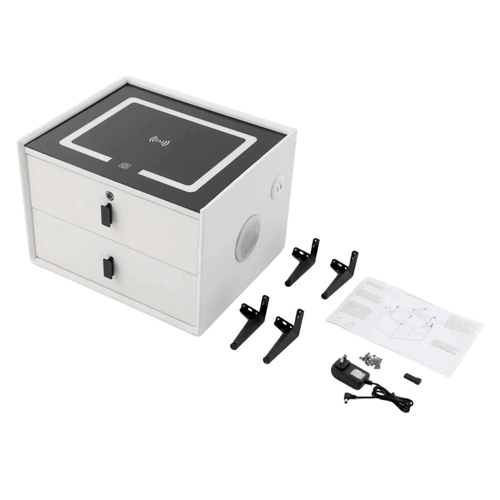 Modern Rectangular Bedside Table with Drawers Bluetooth Speaker Smar