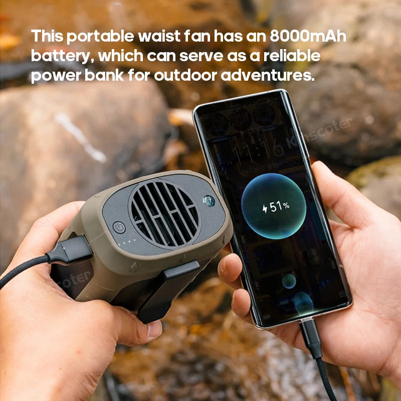 8000mAh Outdoor Waist Fan Portable Multifunctional Camping Fan Blade