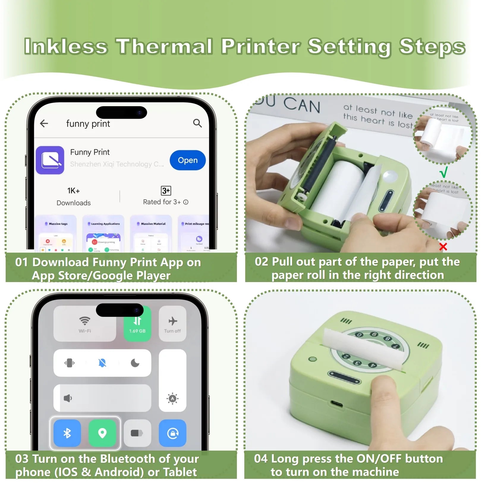 M1 Photo Pocket Printer with 2 Roll for IOS Android Bluetooth Mini P
