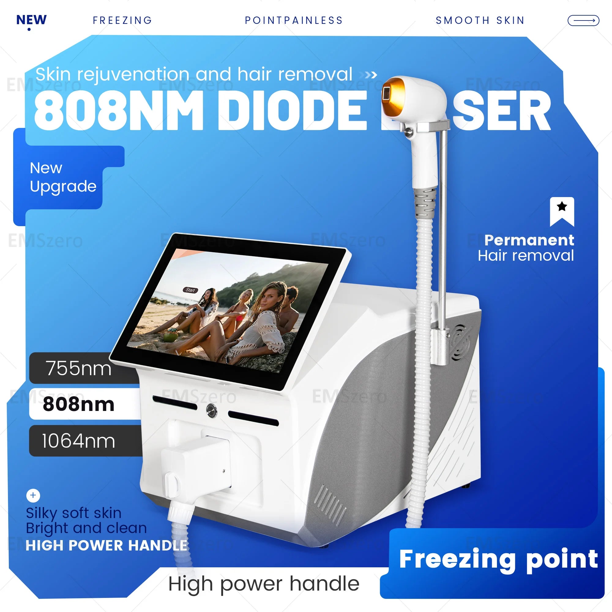 3000W 3 Wavelength 808 Diode Laser Hair Removal Machine Ice Titanium