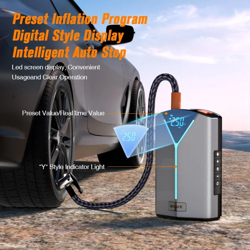 BUVAYE Portable 4 in 1 Car Battery Jump Starter Air Pump Power Bank
