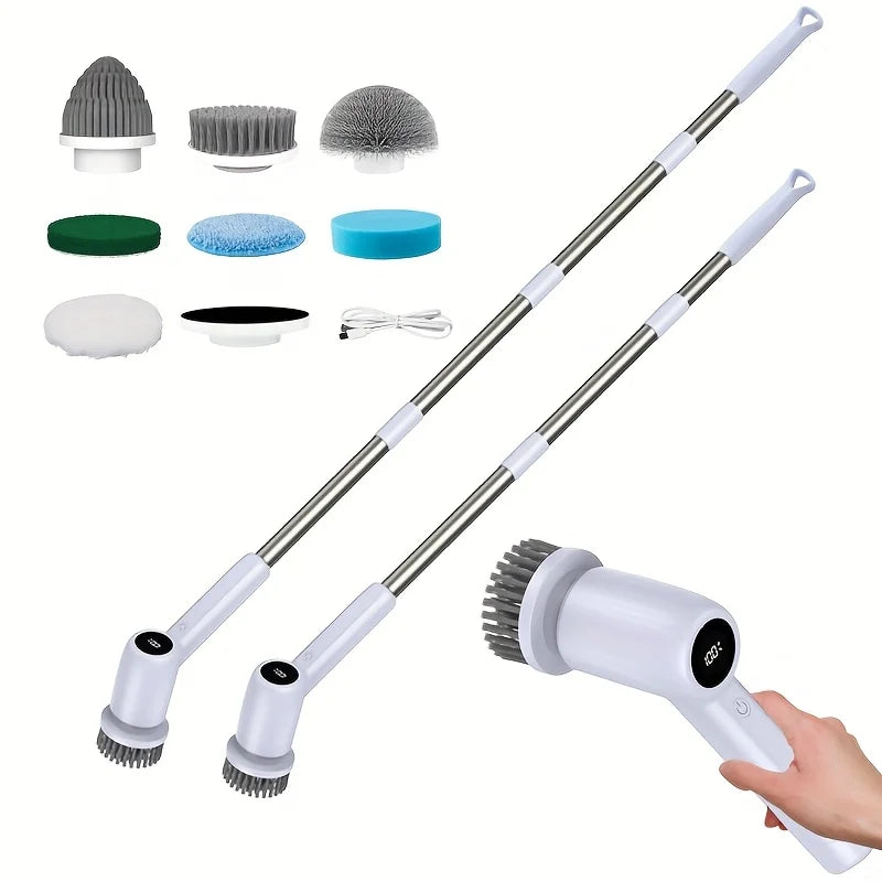 Cordless Spin Scrubber Set with Adjustable Handle, Dual Speed, USB R