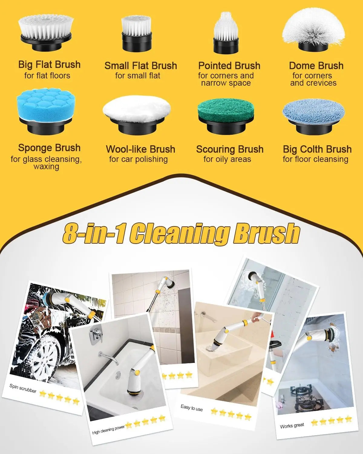 Spin Scrubber with Two Batteries Q2 Pro,1500 RPM High Power Electric