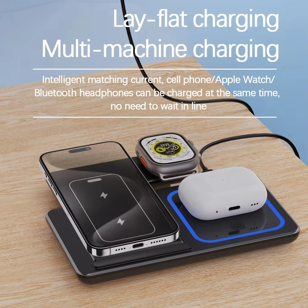 Foldable 3 in 1 Wireless Charger Pad Stand for IPhone 15 14 13 12 8