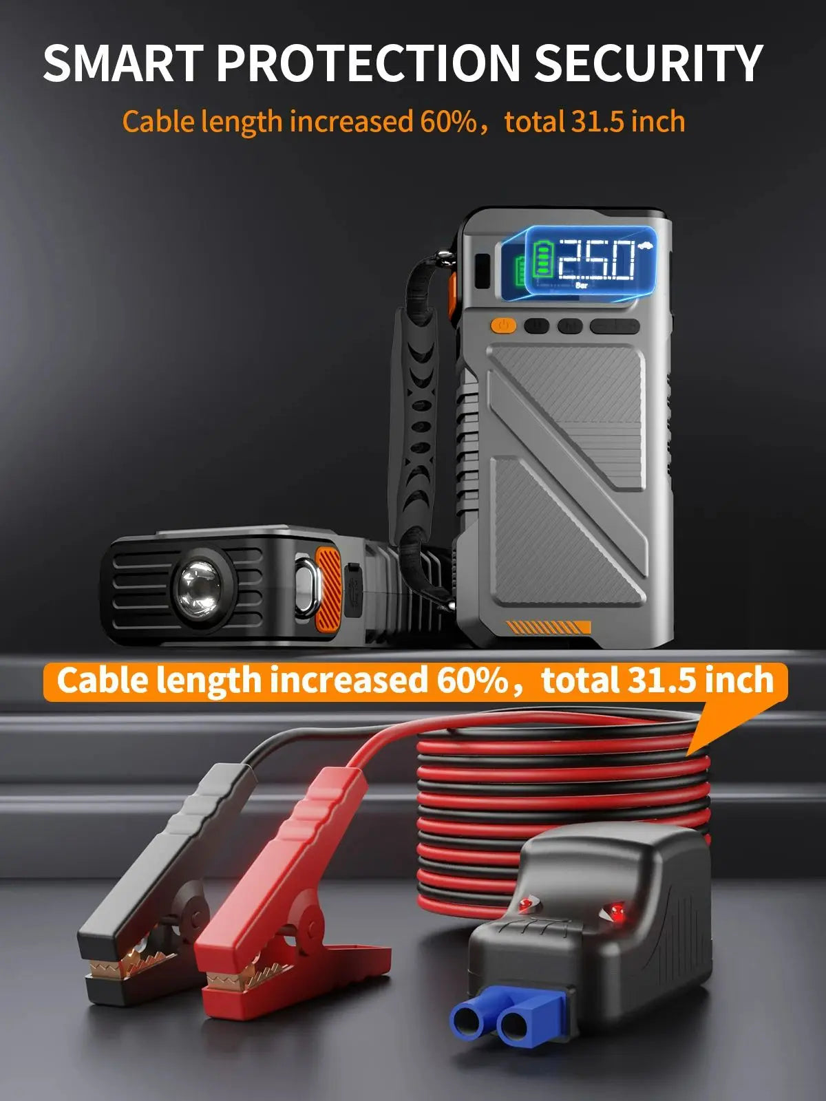 6000A Jump Starter with Air Compressor, 5 in 1 Function Jump Box 150