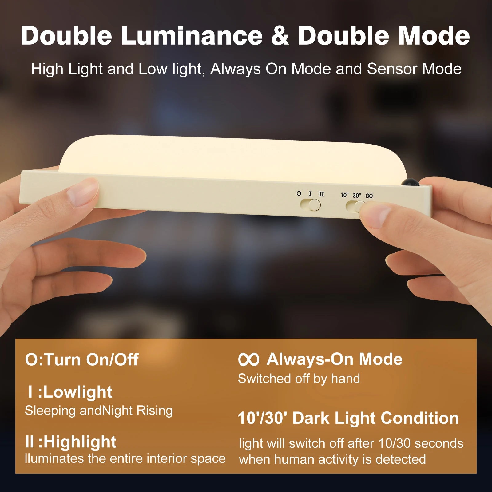 Motion Sensor Light, USB – C Rechargeable 2700K Dimmer LED Battery O