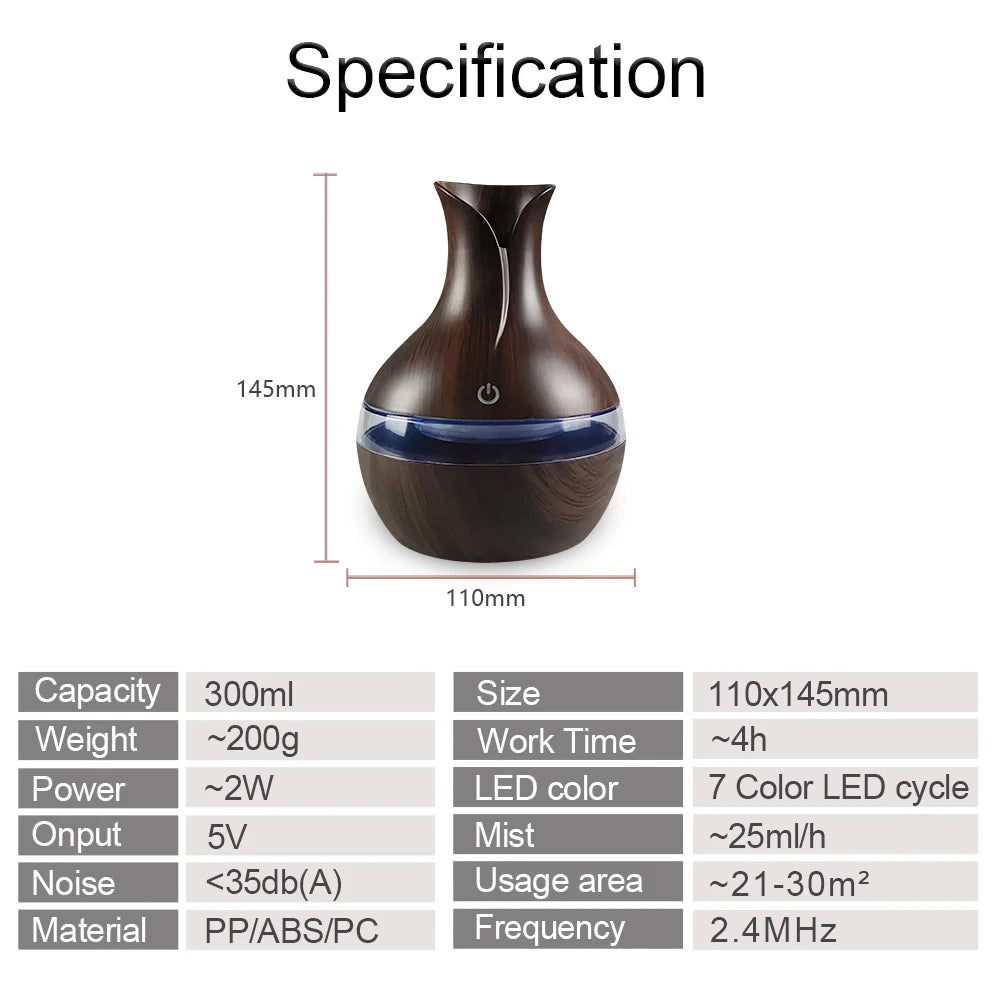 Air Humidifier with 7 – Colors Mood LED Aromatherapy Diffuser 300ml