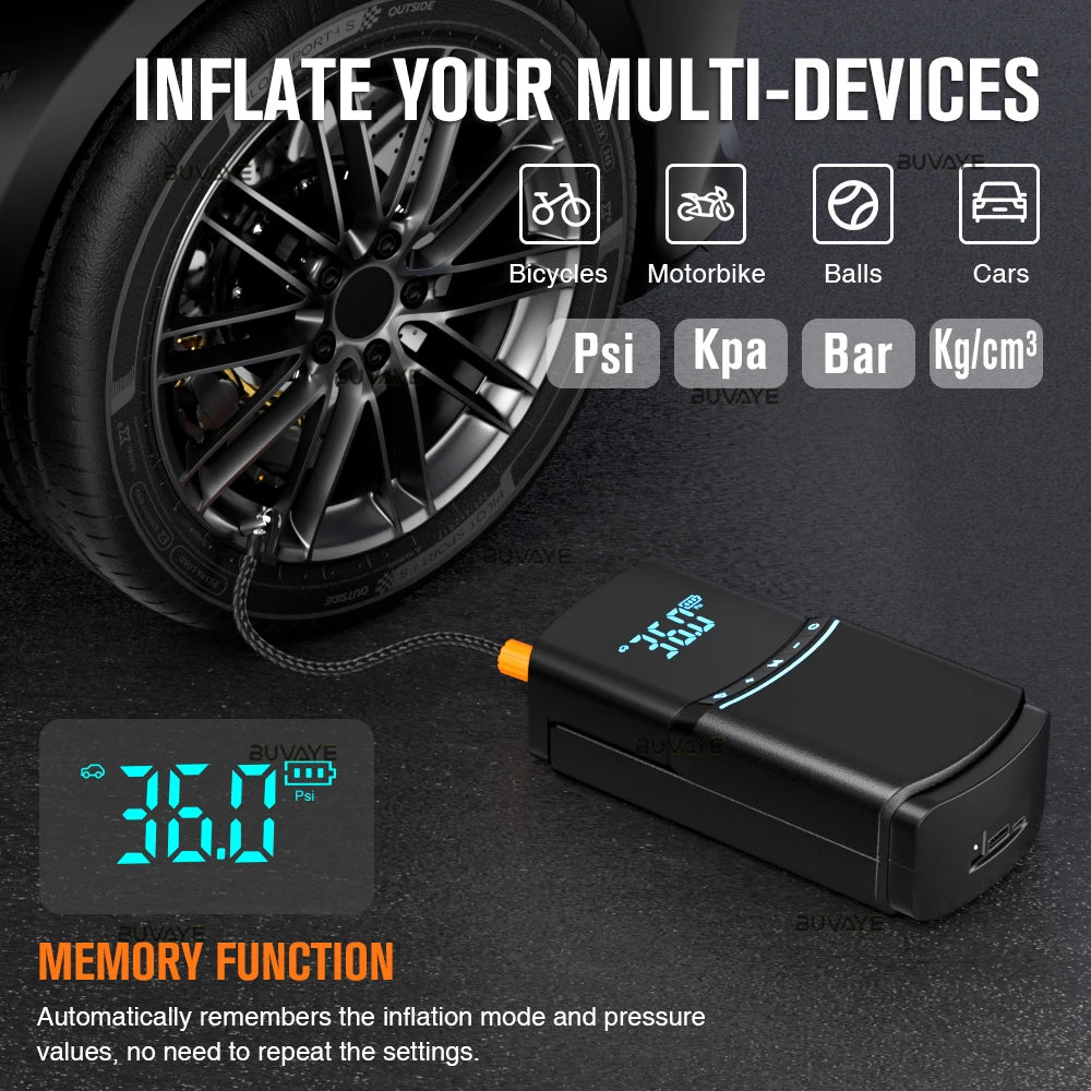 BUVAYE Car Inflator Tire Pump Portable Car Air Compressor Motorcycle