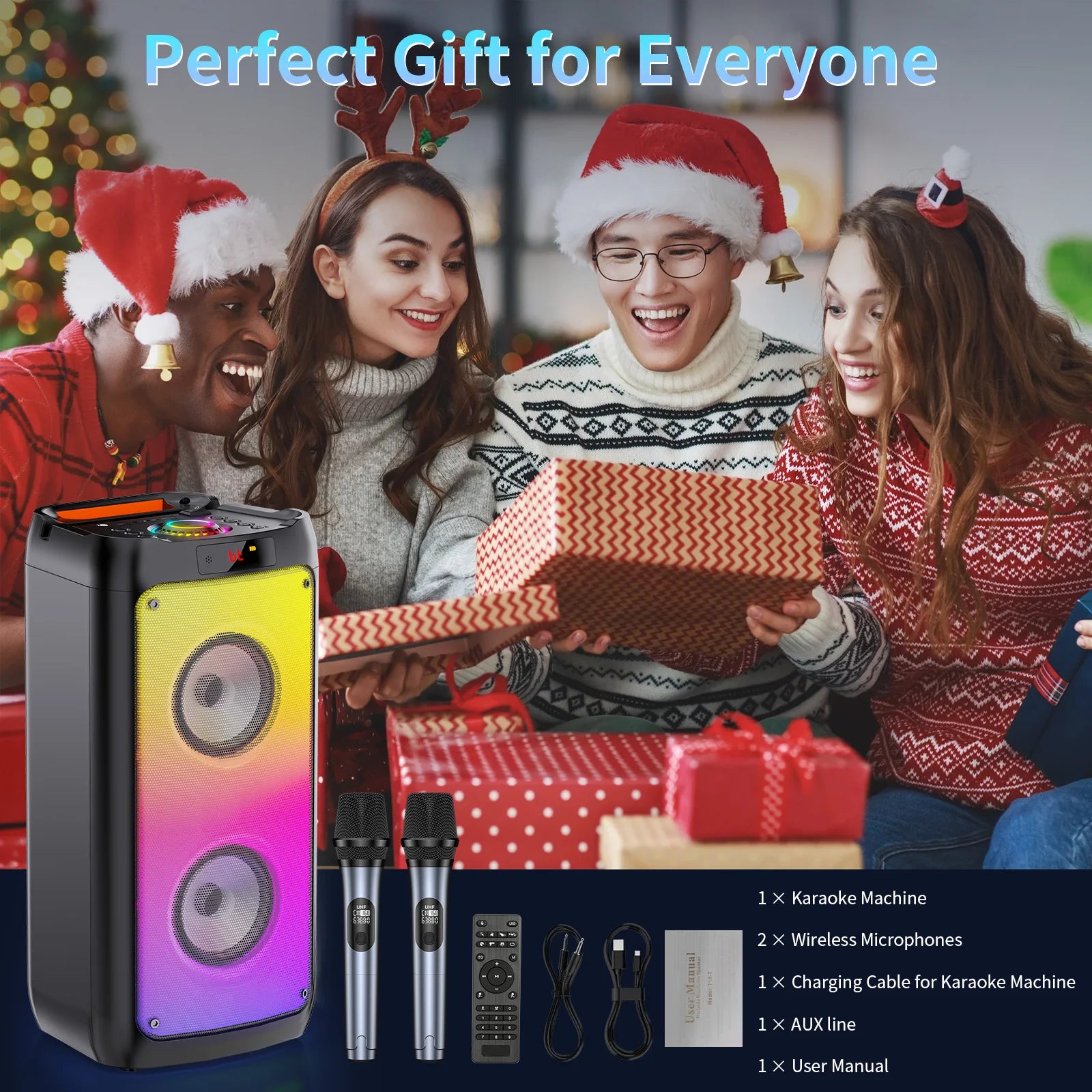 Wireless Bluetooth Speaker, Karaoke Machine with 2 Microphone, Home