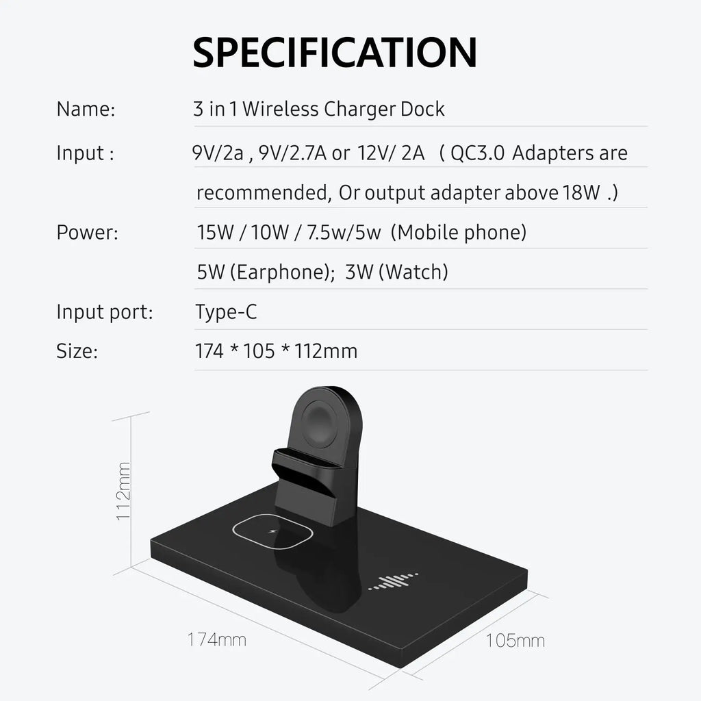 3 in 1 Wireless Charging Station,Charger Station ,Foldable Charging