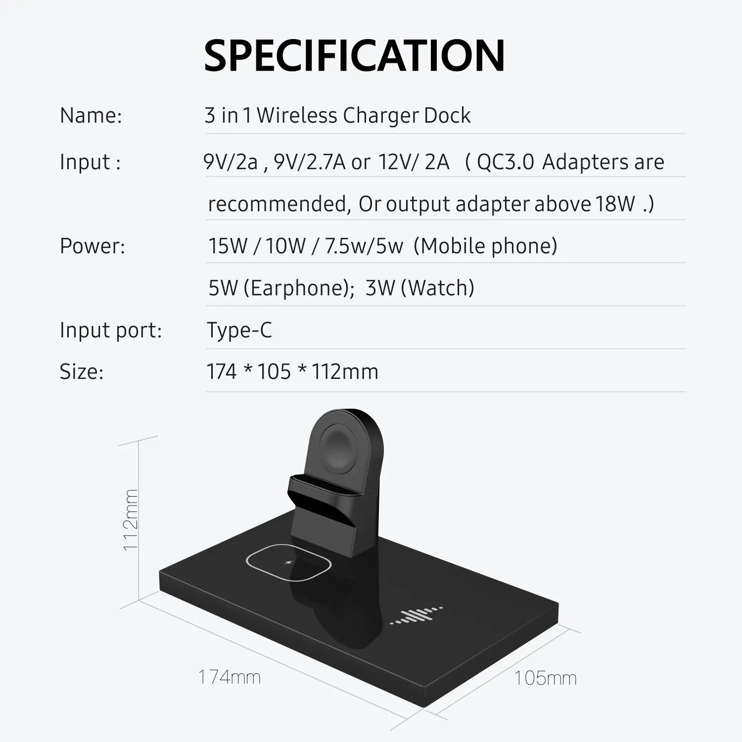 3 in 1 Wireless Charging Station,Charger Station ,Foldable Charging