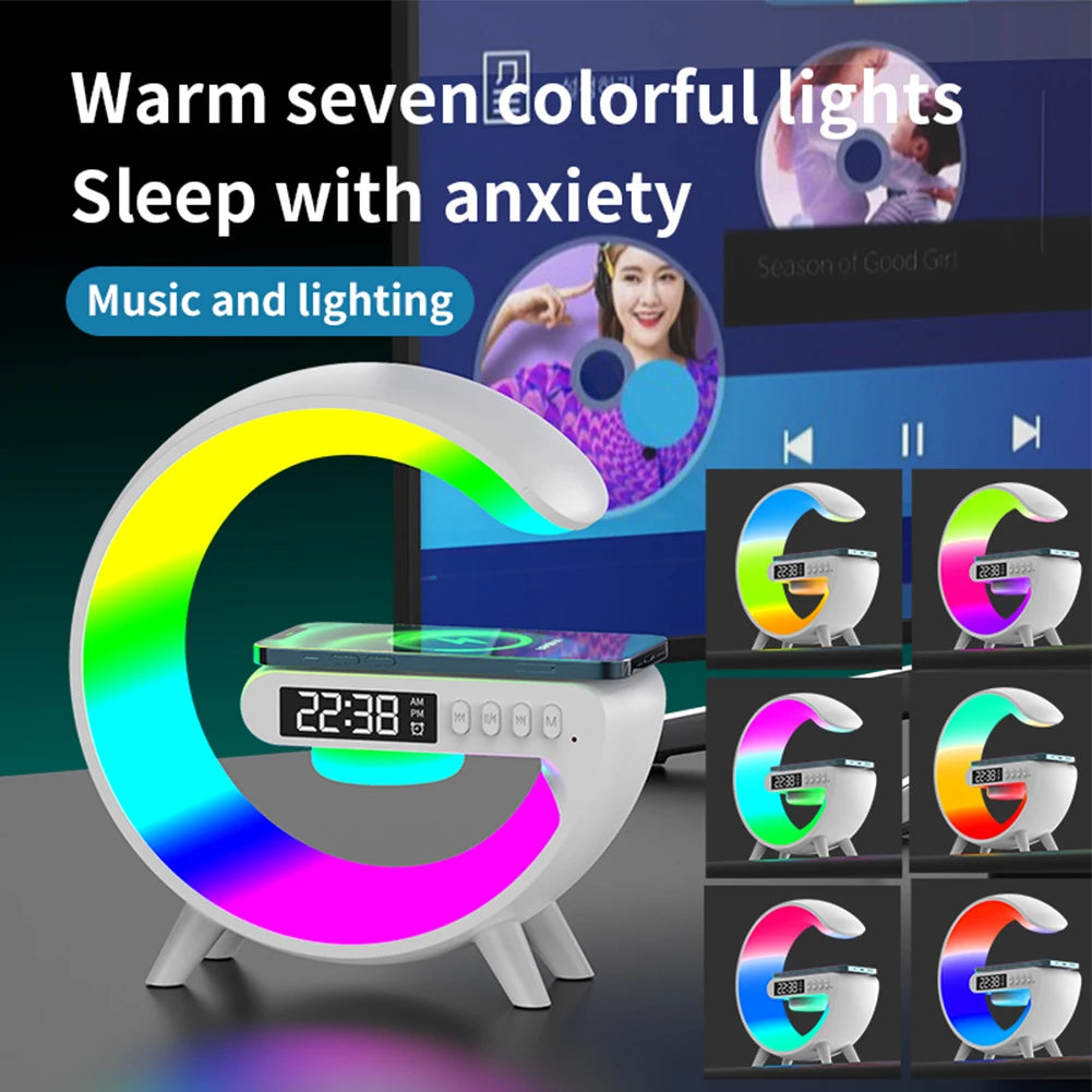 Wireless Speaker Charger Table Lamp with Alarm Clock Charging Functi