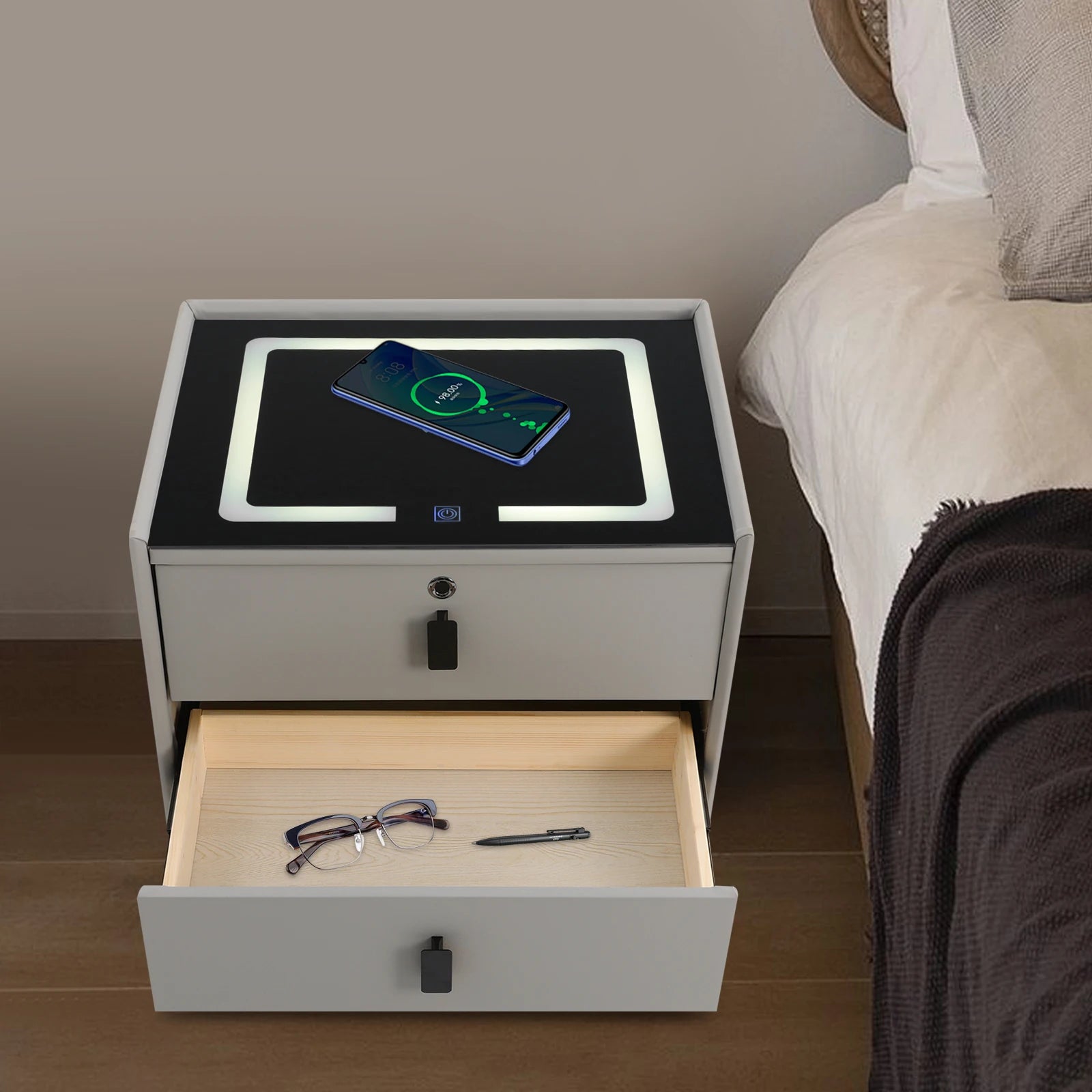 Bedside Table with Drawers Bluetooth Speaker Smart Bedside Table Bed