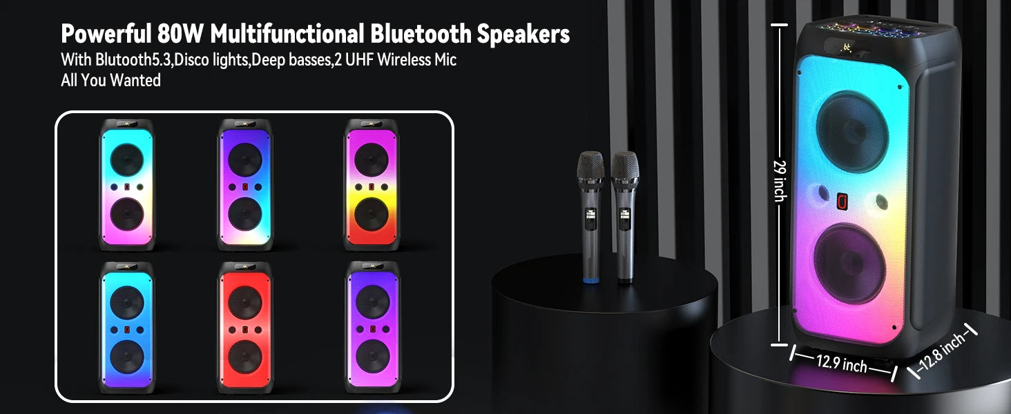 FanFun 500W Large Bluetooth Speaker, Wireless Speaker with LED Party