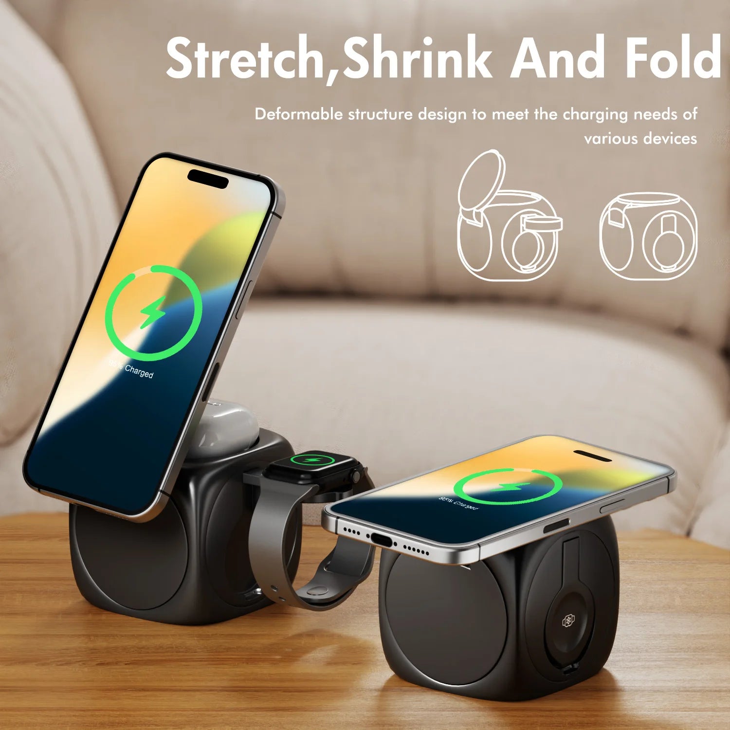 3 – in – 1 Magnetic Wireless Charging Station Foldable 15W Fast Char