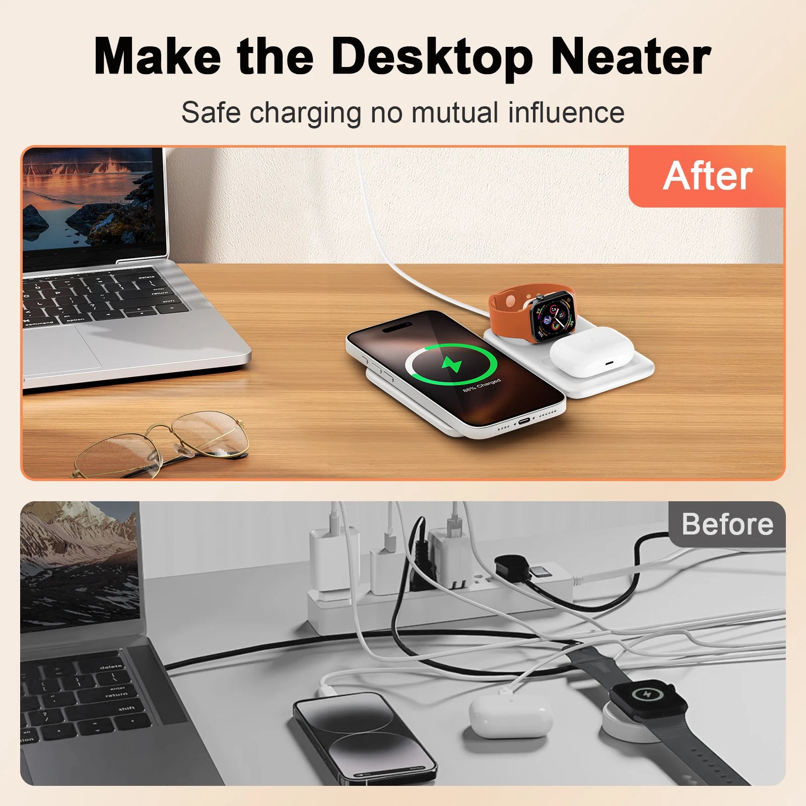 3 in 1 Wireless Charger Station Magnetic Foldable 15W for Apple Devi