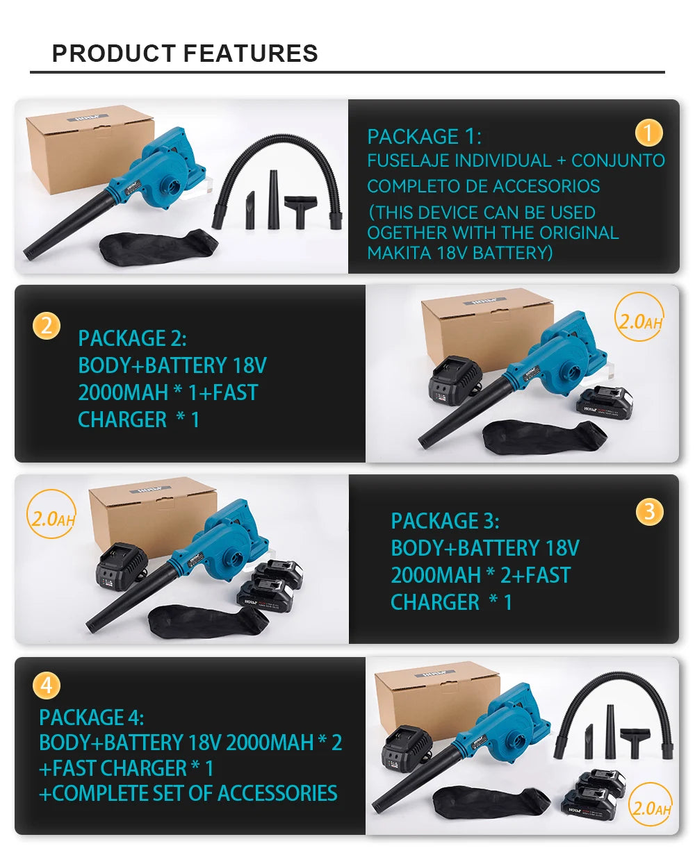 18V Blower Hair Dryer and Vacuum Cleaner Rechargeable Hair Dryer Cor