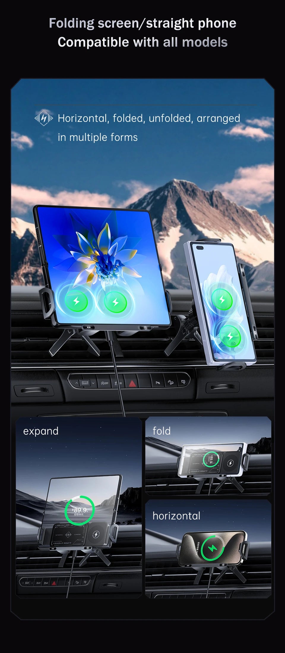 Car Wireless Charger Dual Coil Fold Screen Phone Fast Charging for S