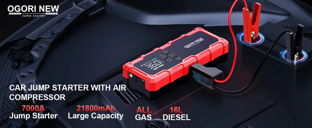 4 in 1 7000A/4000A Jump Starter Power Bank 150PSI Air Compressor Tir