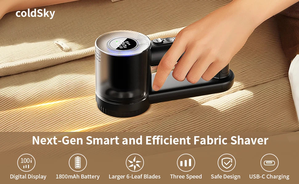 ColdSky Rechargeable Fabric Shaver Electric Lint Remover with Digita