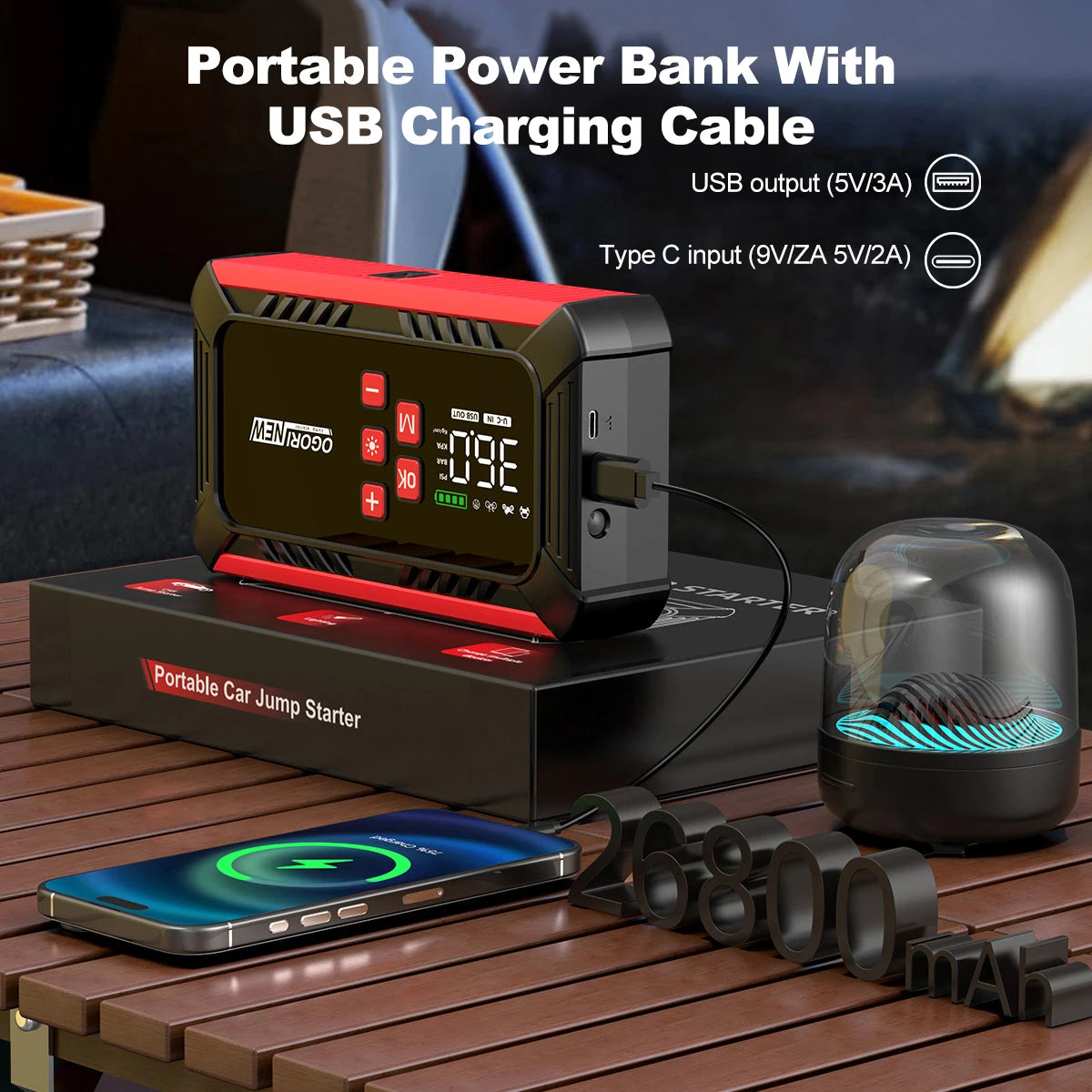 4 in 1 7000A/4000A Jump Starter Power Bank 150PSI Air Compressor Tir
