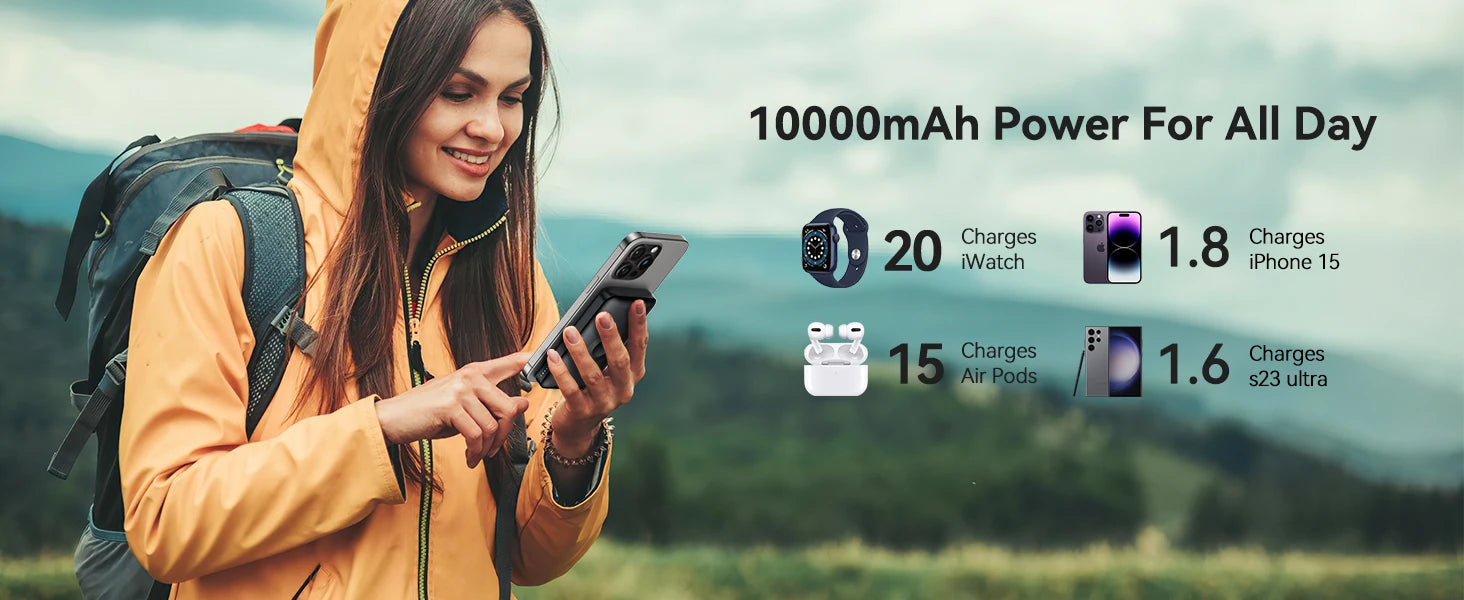 NEWDERY10000mAh Magnetic Wireless Power Bank for Apple Watch /9/8/7/