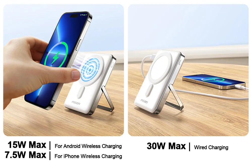 PISEN Magnetic Wireless Power Bank with Built in Stand MagSafe Compa