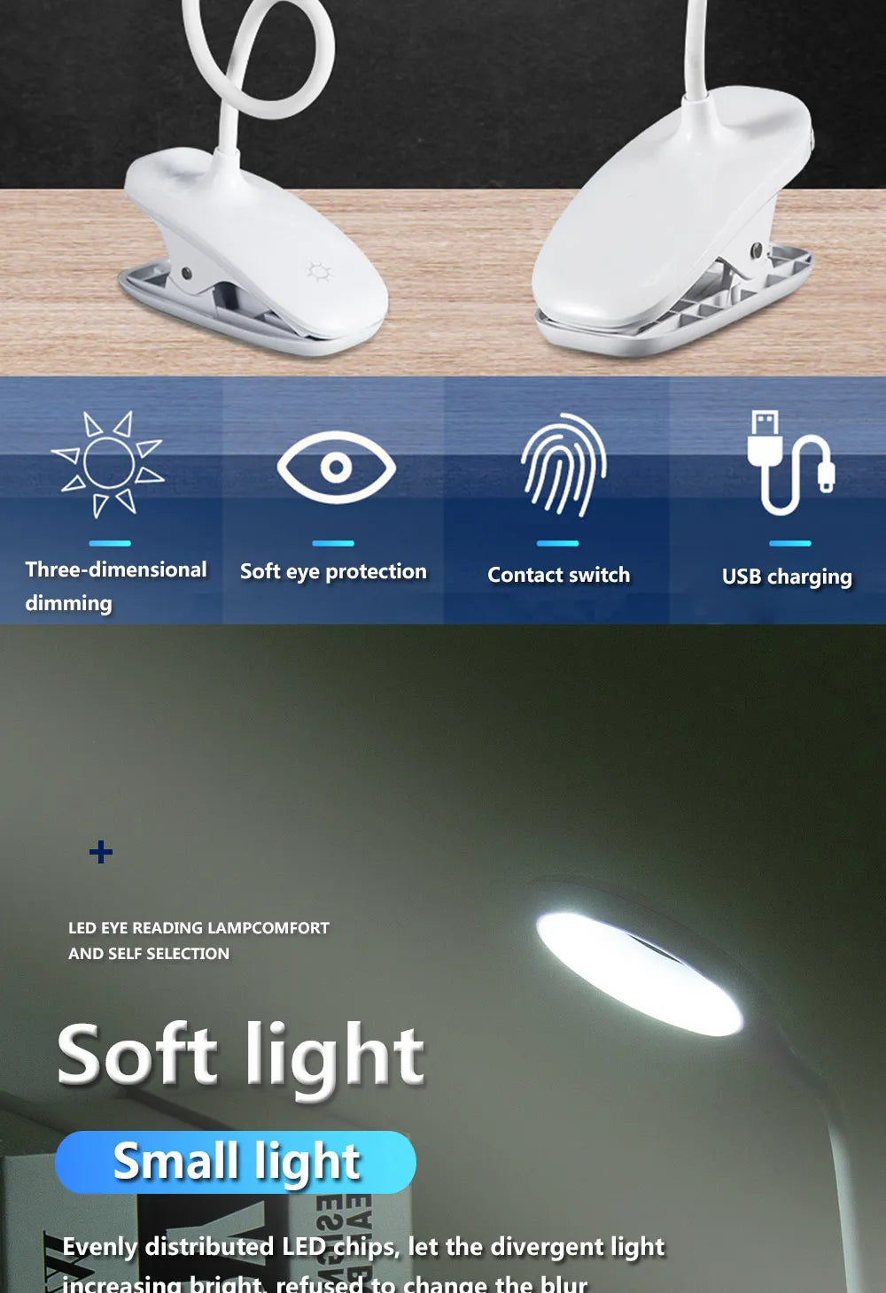 Led Desk Lamp Stepless Dimmable Touch Foldable Table Lamp Bedside Re