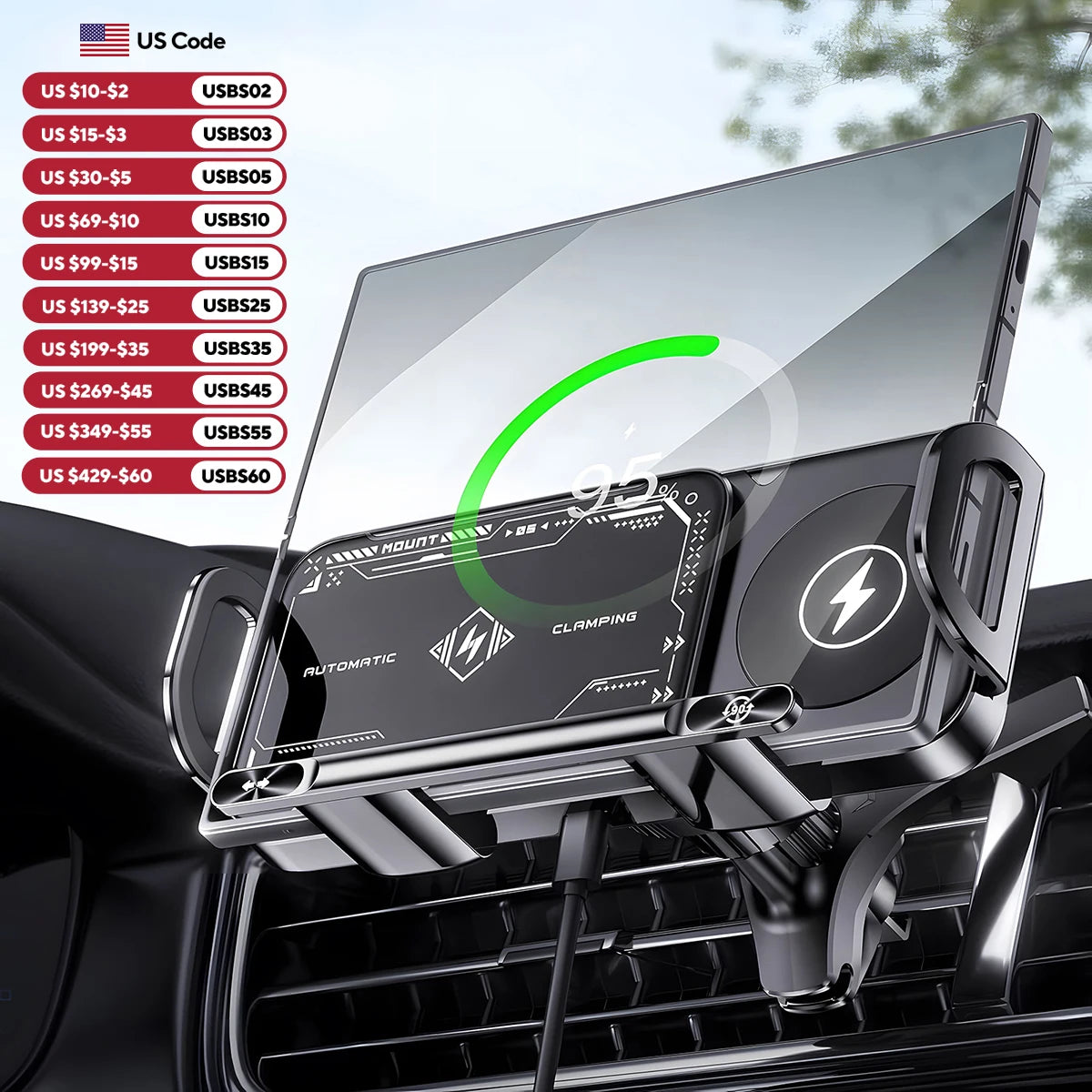Car Wireless Charger Dual Coil Fold Screen Phone Fast Charging for S