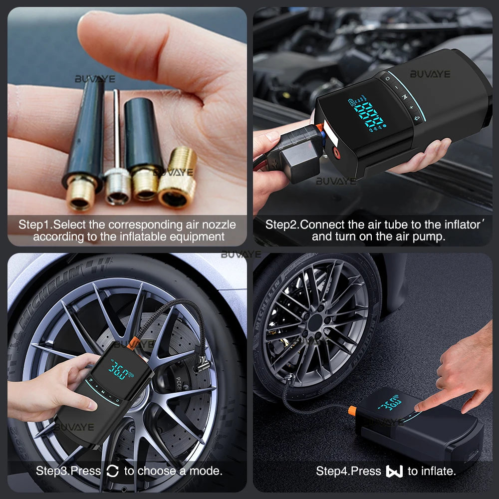 BUVAYE Car Inflator Tire Pump Portable Car Air Compressor Motorcycle